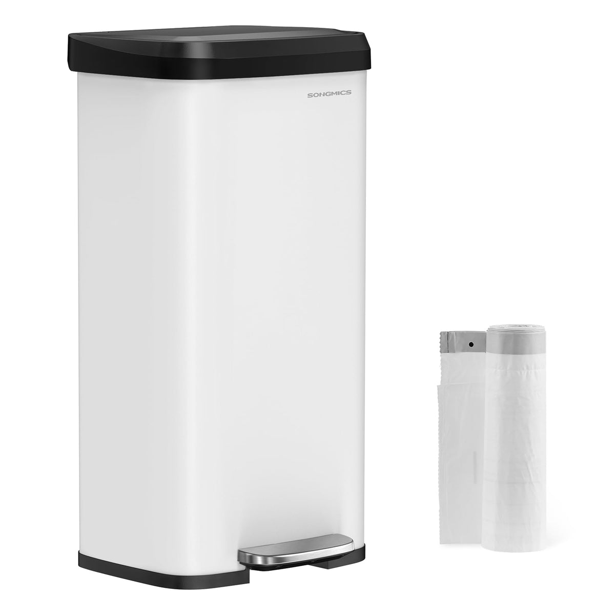 SONGMICS Kitchen Trash Can, 21 Gallon (80 L) Stainless Steel Garbage Can, with Stay-Open Lid and Step-on Pedal, Soft Closure, Tall, Large and Space-Saving, Black ULTB534B01