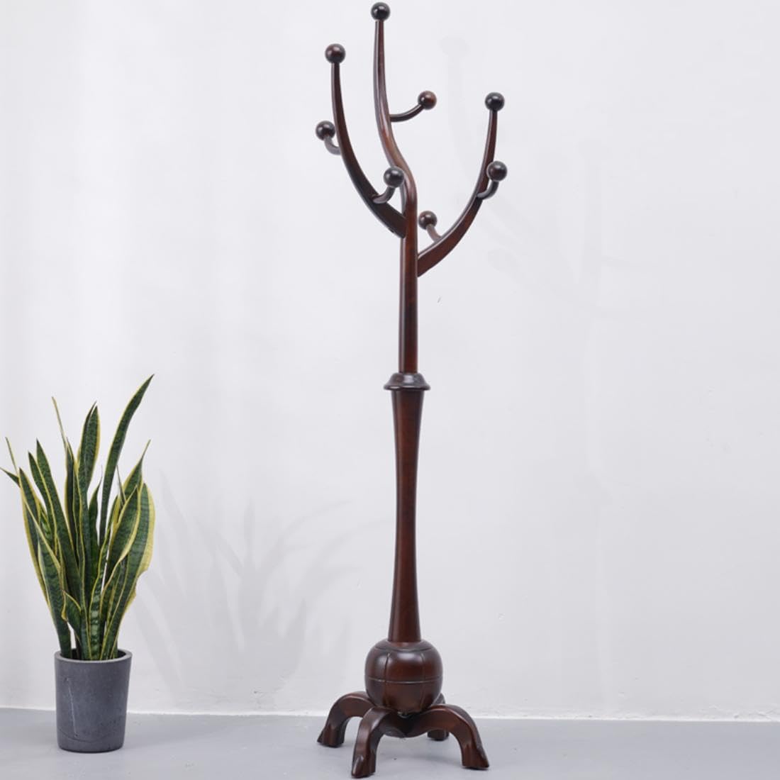 70 Inch Floor Coat Tree with 8 Hooks, Free Standing Coat Rack Modern Clothes Rack Wooden Garment Rack White for Entrance Living Room Bedroom