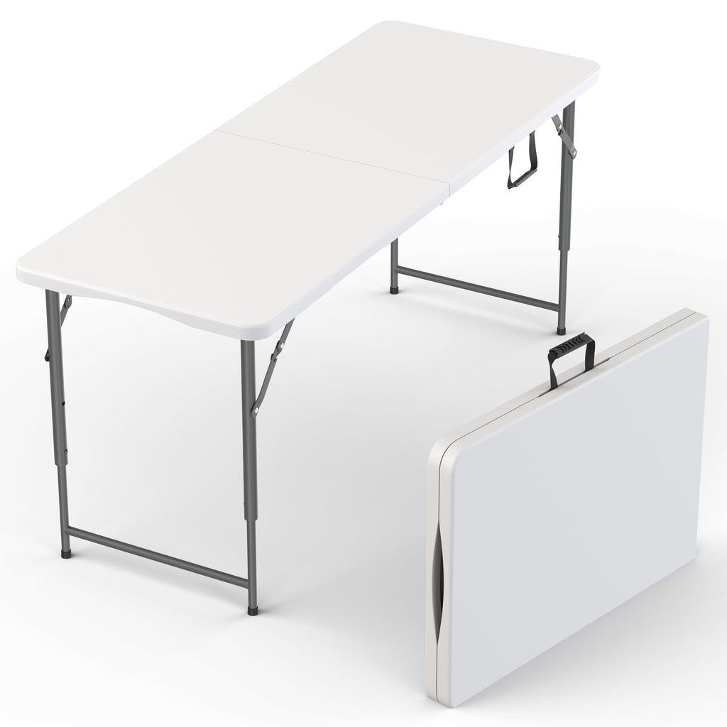 2 PACK of 4 Feet Foldable Table Adjustable Height with Built in Handle, Steel Legs | 4FT Heavy Duty Portable | Perfect for Party Dining Wedding Events Picnic Indoor Outdoor Camping Folding - 4 Foot