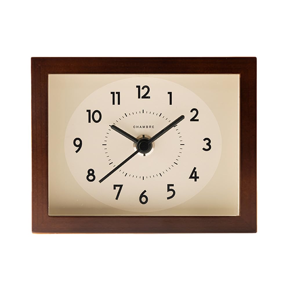 Wooden Desk Clock Japanese Handcrafted Solid Wood Clock Silent Non-Ticking Battery Operated Modern Decorative for Living Room Bedroom Office HINOKI Clock CH-070 (Dark Brown)