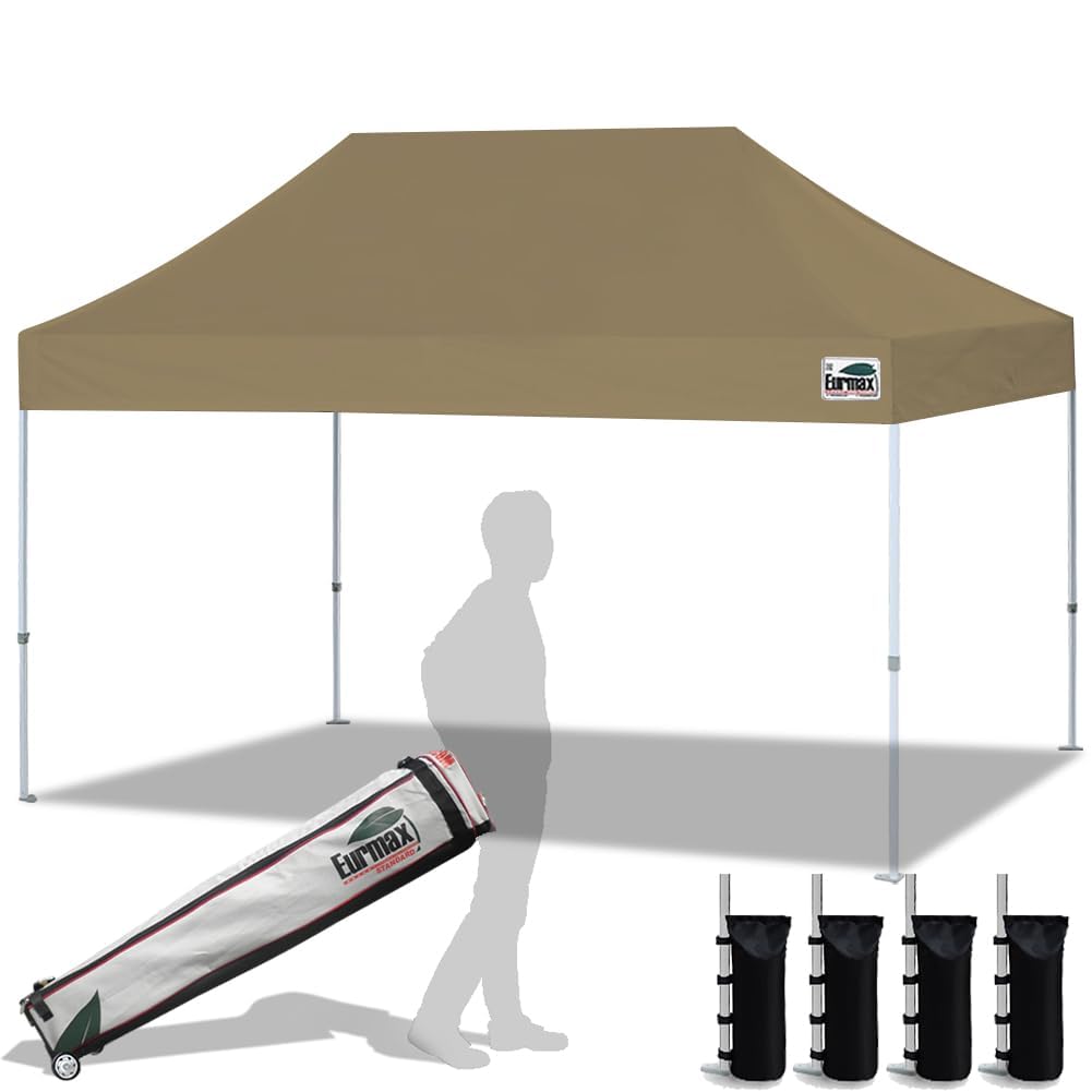Eurmax USA 10x10ft Pop Up Canopy,Commercial Instant Tent for Outdoor Events,Patented No-Tip Rolling Storage Bag with 4 Sandbags,UV & Water Resistant,Heavy Duty Portable Shelter Gazebo,White