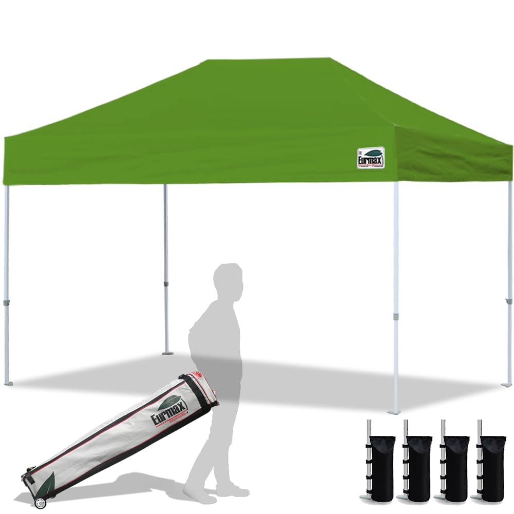 Eurmax USA 10x10ft Pop Up Canopy,Commercial Instant Tent for Outdoor Events,Patented No-Tip Rolling Storage Bag with 4 Sandbags,UV & Water Resistant,Heavy Duty Portable Shelter Gazebo,White