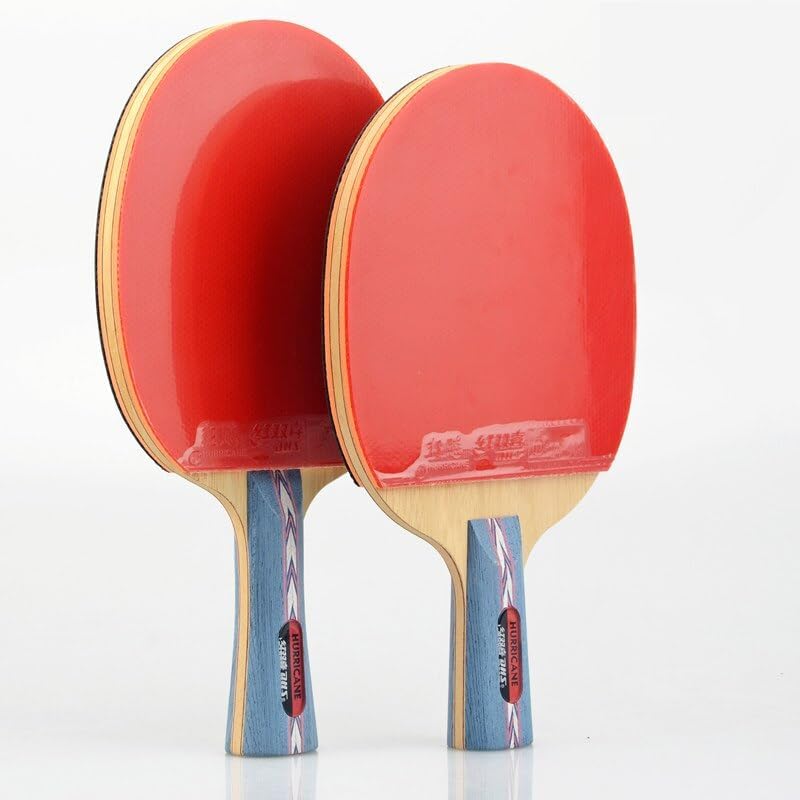 DHS Hurricane NO.2/ NO.1 Tournament Table Tennis Racket, Pimples in Sponge Ping Pong Bat Paddle Set Bat with Table Tennis Bag and 2 Balls, 2 Rubber Protective Film, Gift Packed (FL-Longhandle)