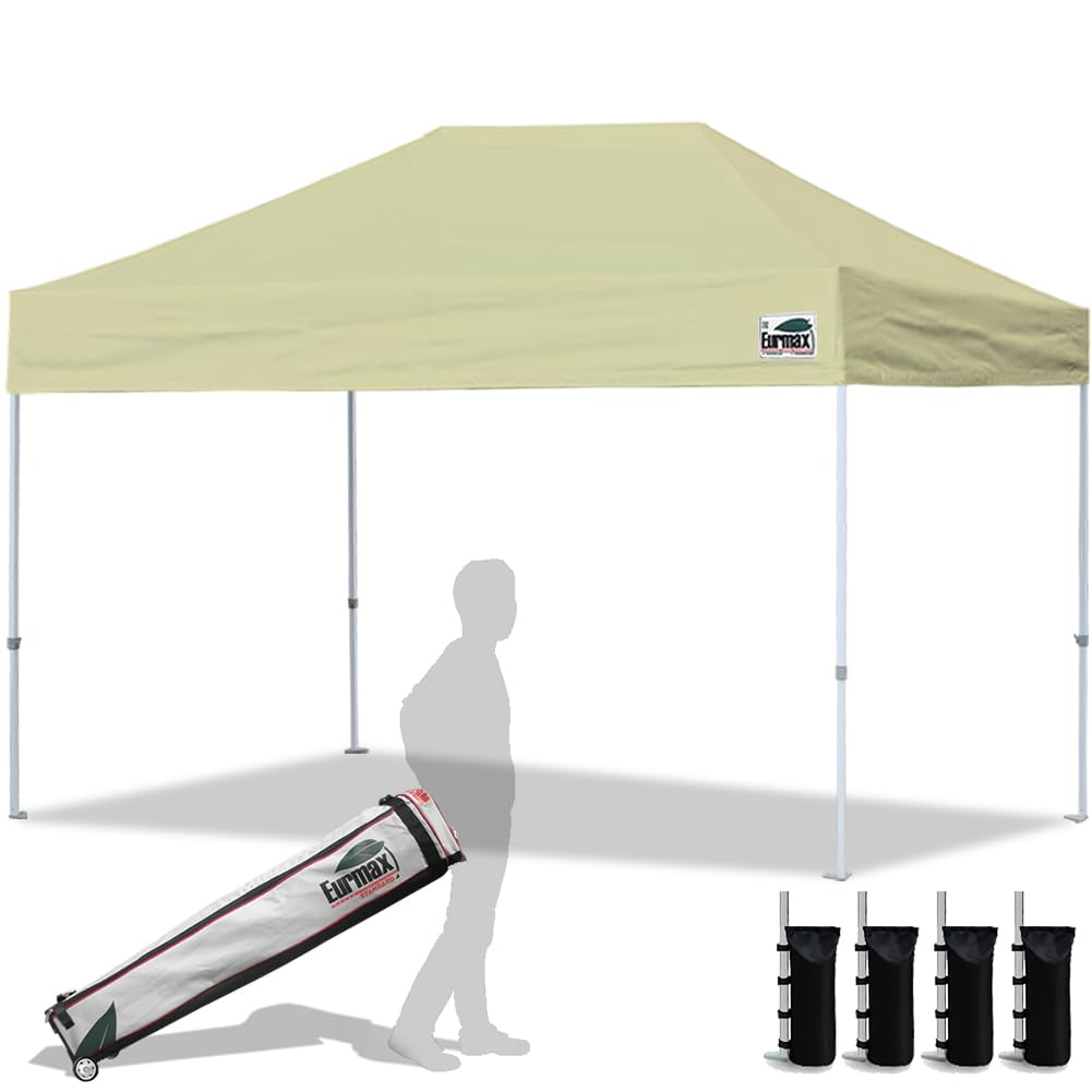 Eurmax USA 10x10ft Pop Up Canopy,Commercial Instant Tent for Outdoor Events,Patented No-Tip Rolling Storage Bag with 4 Sandbags,UV & Water Resistant,Heavy Duty Portable Shelter Gazebo,White