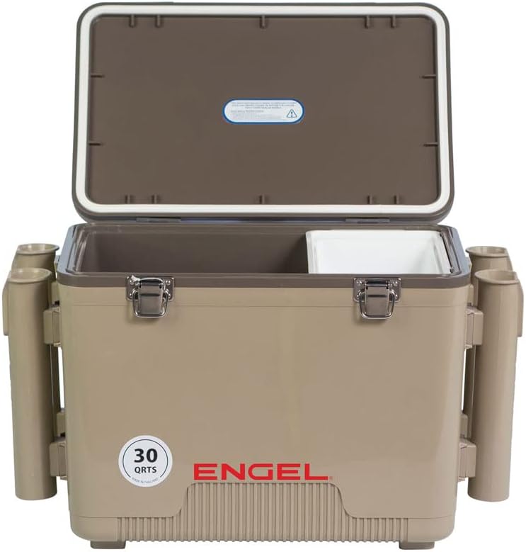 Engel UC30 Leak-Proof, Air Tight, Fishing Drybox Cooler with Built-in Fishing Rod Holders, Also Makes The Perfect Hard Shell Lunchbox for Men and Women