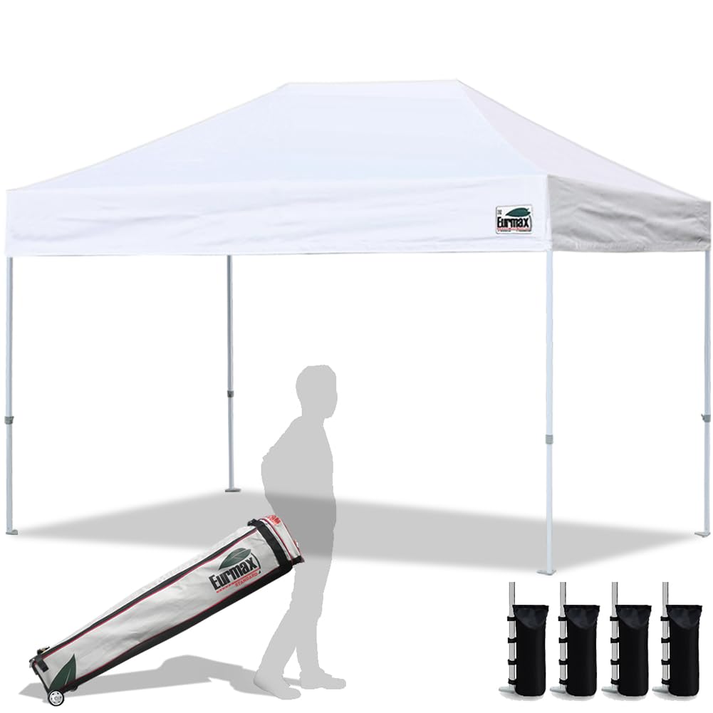 Eurmax USA 10x10ft Pop Up Canopy,Commercial Instant Tent for Outdoor Events,Patented No-Tip Rolling Storage Bag with 4 Sandbags,UV & Water Resistant,Heavy Duty Portable Shelter Gazebo,White