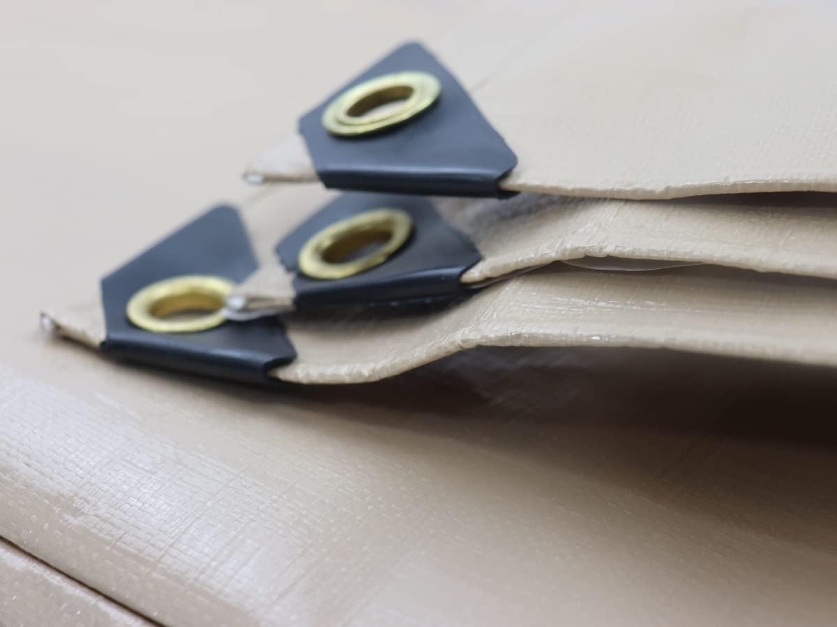 Tan 14 mil Heavy Duty Poly Tarp, Waterproof, 3 Ply, UV Protection, Rust Resistant Grommets on All Four Sides (18 X 20)