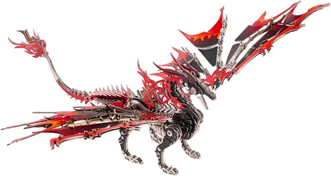Fire Dragon 3D Metal Puzzle for Adult, Mechanical Dragon Metal Building Model Kit, Challenging Puzzle for Men and Fantasy Fans, Unique DIY Collectible or Creative Gift