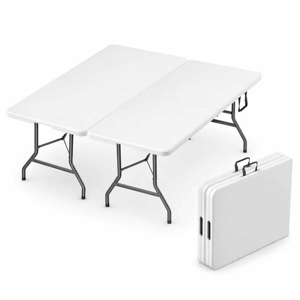 2 PACK of 4 Feet Foldable Table Adjustable Height with Built in Handle, Steel Legs | 4FT Heavy Duty Portable | Perfect for Party Dining Wedding Events Picnic Indoor Outdoor Camping Folding - 4 Foot