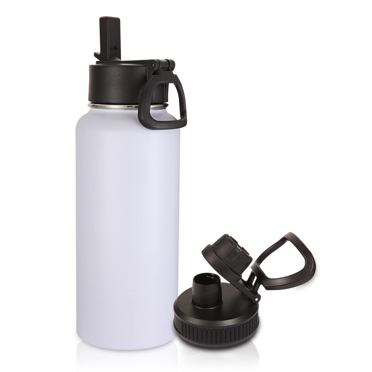 Volhoply 32oz Insulated Water Bottle with Straw Lid, Black, 8-Pack
