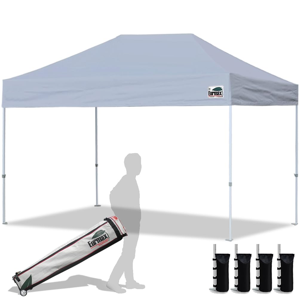 Eurmax USA 10x10ft Pop Up Canopy,Commercial Instant Tent for Outdoor Events,Patented No-Tip Rolling Storage Bag with 4 Sandbags,UV & Water Resistant,Heavy Duty Portable Shelter Gazebo,White