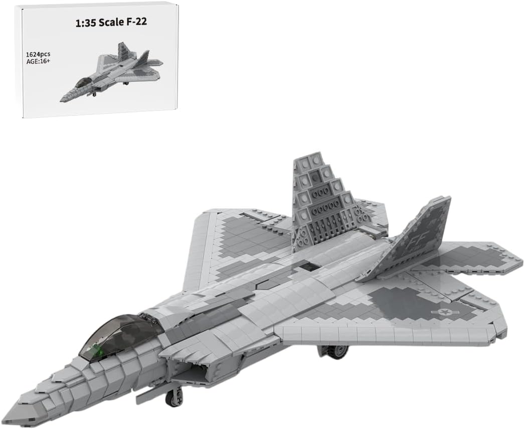1/35 Scale F-22 Fighter Building Blocks Set, Military Aircraft Model DIY Assembly Kits, Collectible Military-Themed Display Model for Collectors & Enthusiasts, MOC-105520 (1624PCS)