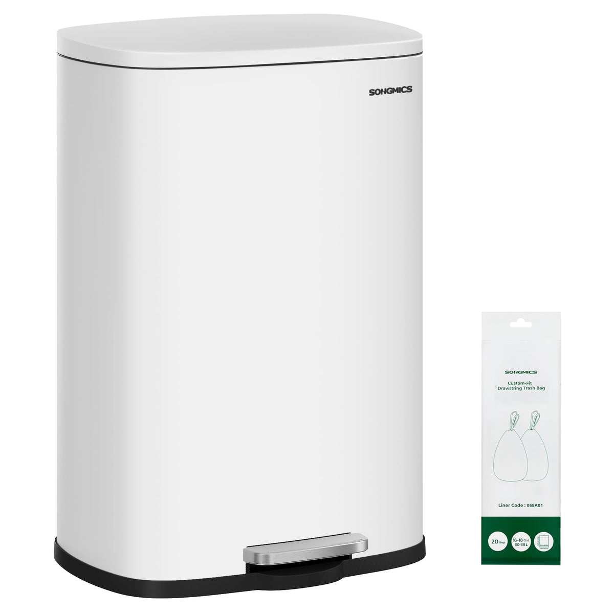 SONGMICS 20 Gallon (75 L) Trash Can, Stainless Steel, Step-On Pedal