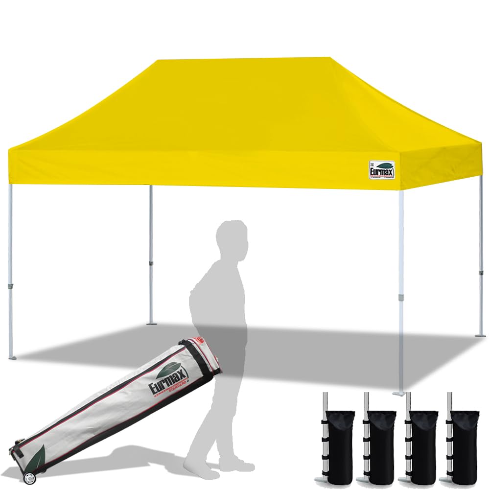 Eurmax USA 10x10ft Pop Up Canopy,Commercial Instant Tent for Outdoor Events,Patented No-Tip Rolling Storage Bag with 4 Sandbags,UV & Water Resistant,Heavy Duty Portable Shelter Gazebo,White
