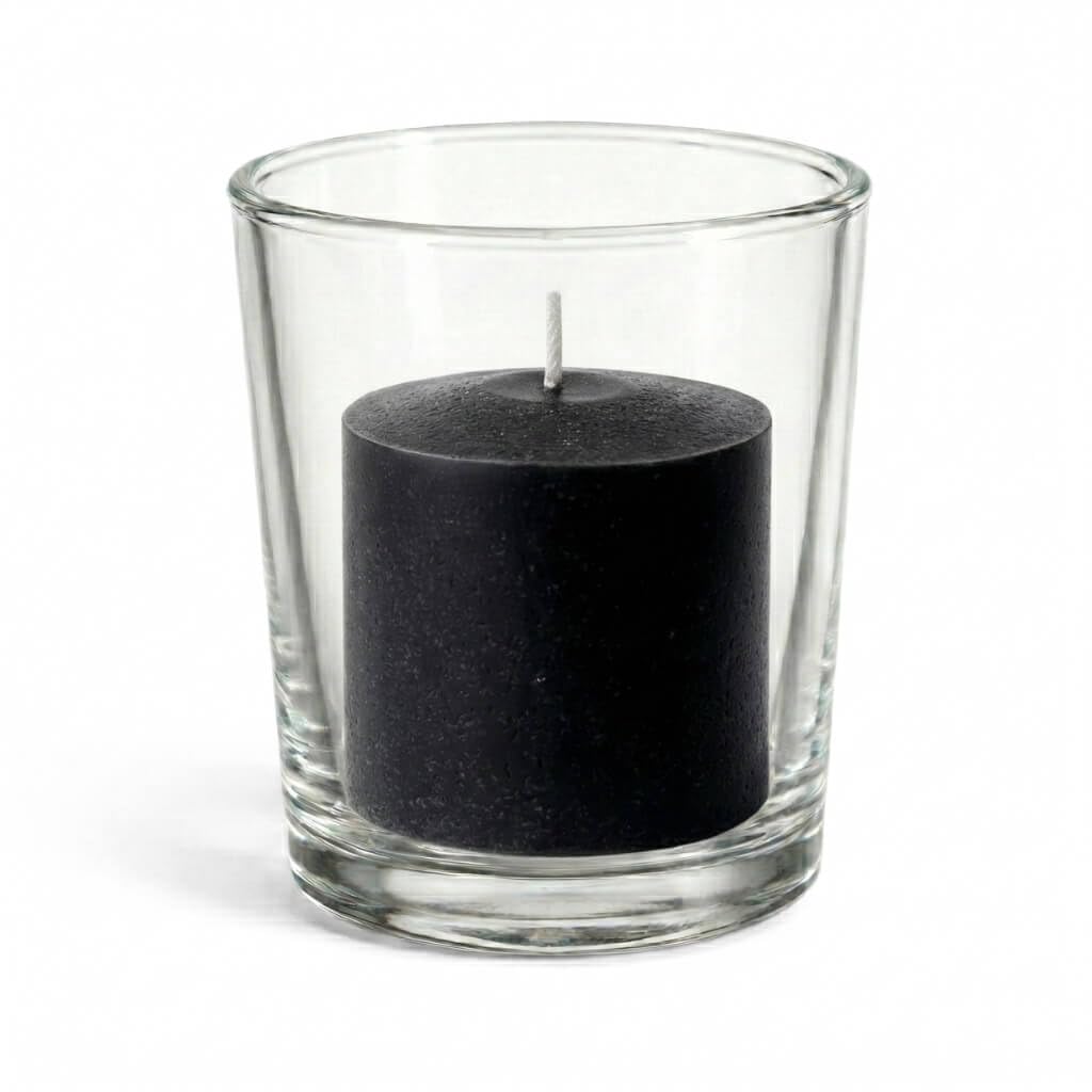 Set of 144 Richland Votive Candles Purple Unscented and 144 Clear Glass Eastland Votive Holders