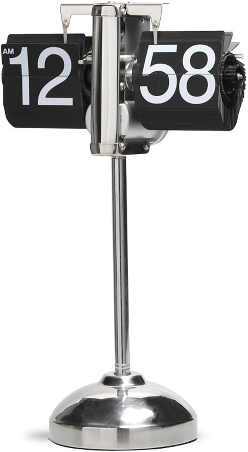 Retro Flip Clock,Auto Flip Clock, Metal Stand, Battery Powered, (Extended Length 32~65CM) for Living Room and Office Decor (Retractable Black)