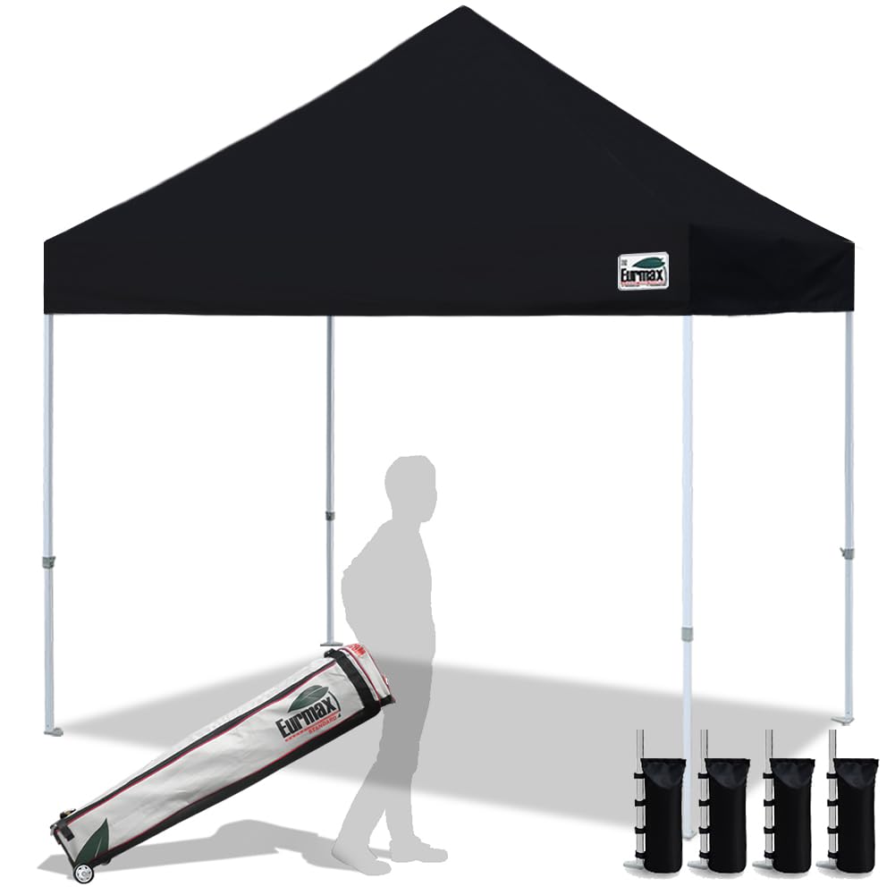 Eurmax USA 10x10ft Pop Up Canopy,Commercial Instant Tent for Outdoor Events,Patented No-Tip Rolling Storage Bag with 4 Sandbags,UV & Water Resistant,Heavy Duty Portable Shelter Gazebo,White