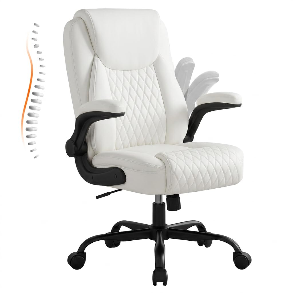 GTPLAYER PU Leather Office Chair, Home Desk Chair with Flip-up Arms, Modern