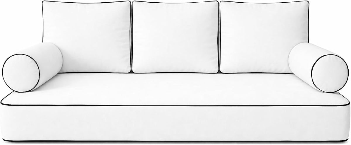 Cottington Lane 6 Piece Outdoor Daybed Cushion Cover Set, Twin Size Fitted 39" x 75" with 6" Deep Fit, Waterproof Indoor Daybed/Porch Swing Bed Mattress & Pillow Bolster Cushion Cover, White