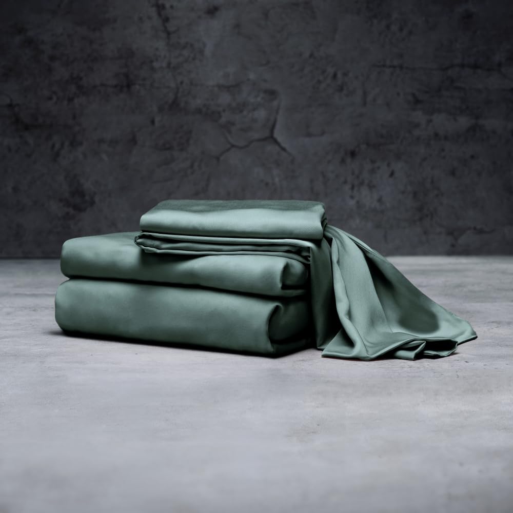 LUXOME Luxury Sheet Set | 100% Rayon (Viscose) from Bamboo | Queen Size - Charcoal | Deep Pockets | 4-Piece Set (Fitted, Flat, 2 Pillowcases)