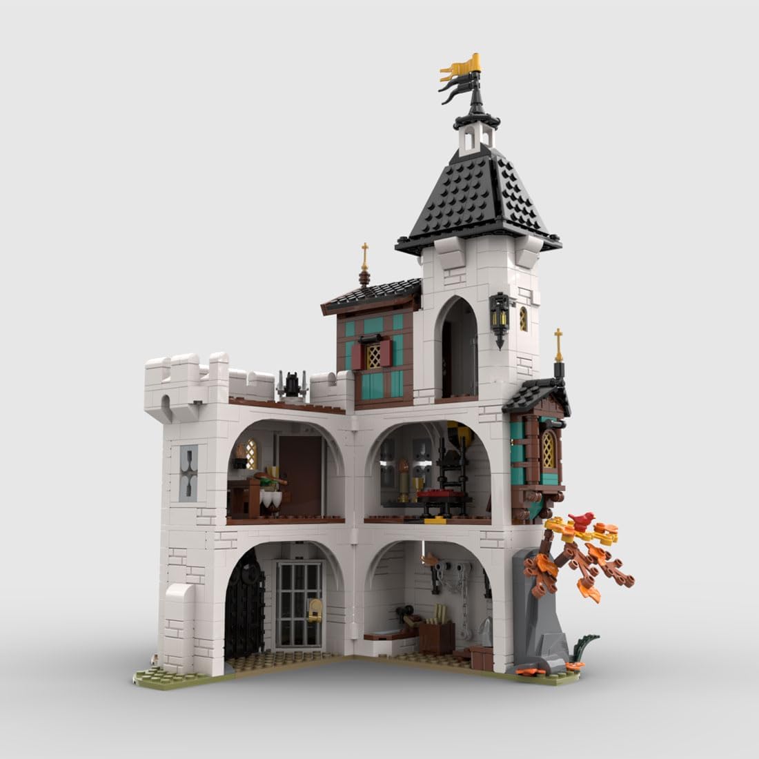 Medieval White Tower Building Kit, Medieval Modular Series Building Blocks Set (1213PCS)