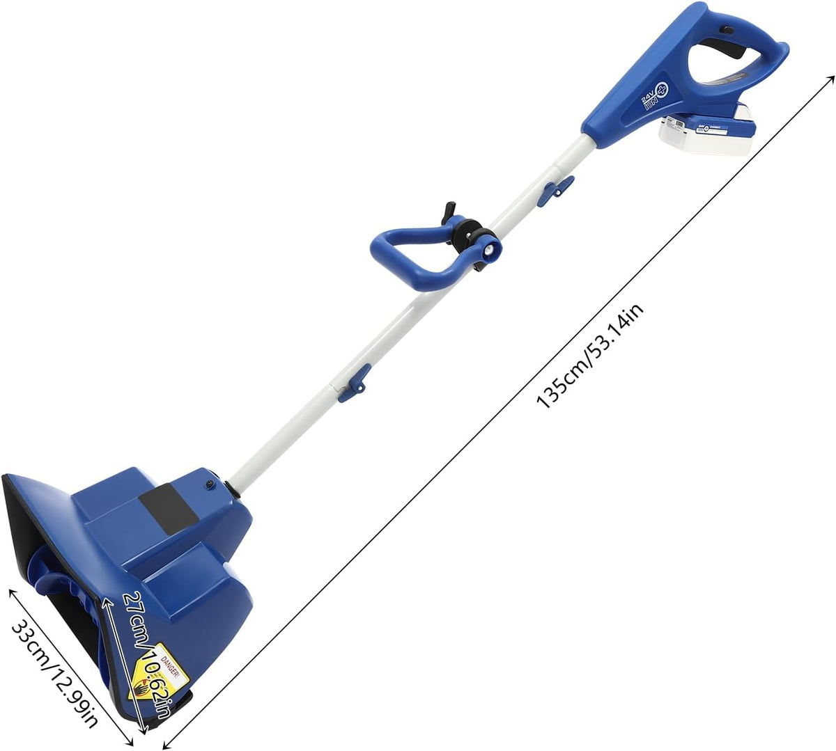 DC24V Cordless Rechargeable Snow Thrower, Electric Shovel Kit Handheld Power Shovel with Pair of Knobs Sweeping Width/Depth 11.02in/7.01in for Patios, Decks 12.99 * 10.63 * 53.15in