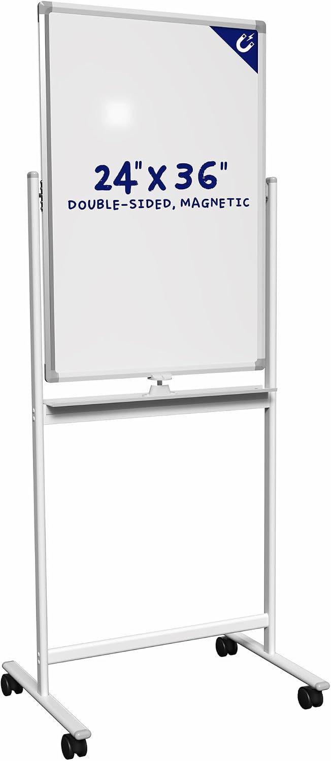 VIVO White Mobile 24 x 36 inch Double Sided Whiteboard, CART-WB24A