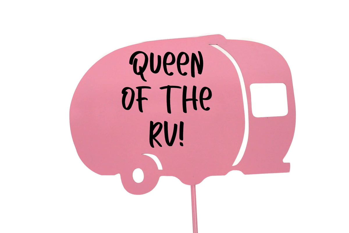 Hobby and Leisure Style Rustic or Powder Coated Metal Garden Stake or Stand (CUSTOM Medium Camper 23" Tall Including Stake, Spring Green)