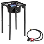 Bonnlo 2 Burner Outdoor Portable Propane Stove Gas Cooker, Heavy Duty Iron Cast Patio Burner with Detachable Stand Legs for Camp Cooking (2-Burner 150,000-BTU)