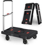 Platform Truck Foldable Push Cart Dolly 330lb Weight Capacity, Adjustable Hand Truck Handle with 360 Degree Swivel Wheels for Garage Garden Home & Office Use, Black