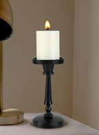 Serene Spaces Living Twilight Black Pillar Candle Holder, Elegant Cast Iron Candle Stand for Home Décor, Weddings, Birthdays, Cozy Evenings - Sturdy Base, 4.25" Diameter & 8.75" Tall, Pack of 6