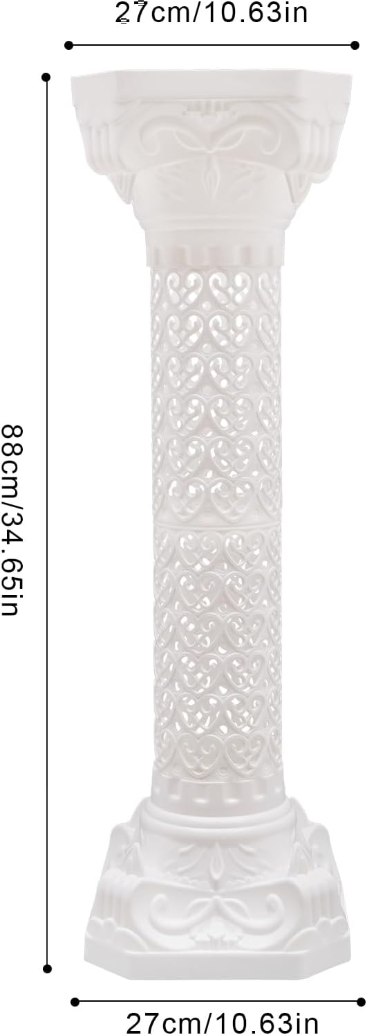 4Pcs Roman Pillar Greek Columns, Elegant Wedding Roman Decorative Column Pillars Stand, Flower Rack Holder Pillars Decoration Party Flower Pot Columns Decoration, White, 34.65"/ 88cm Tall