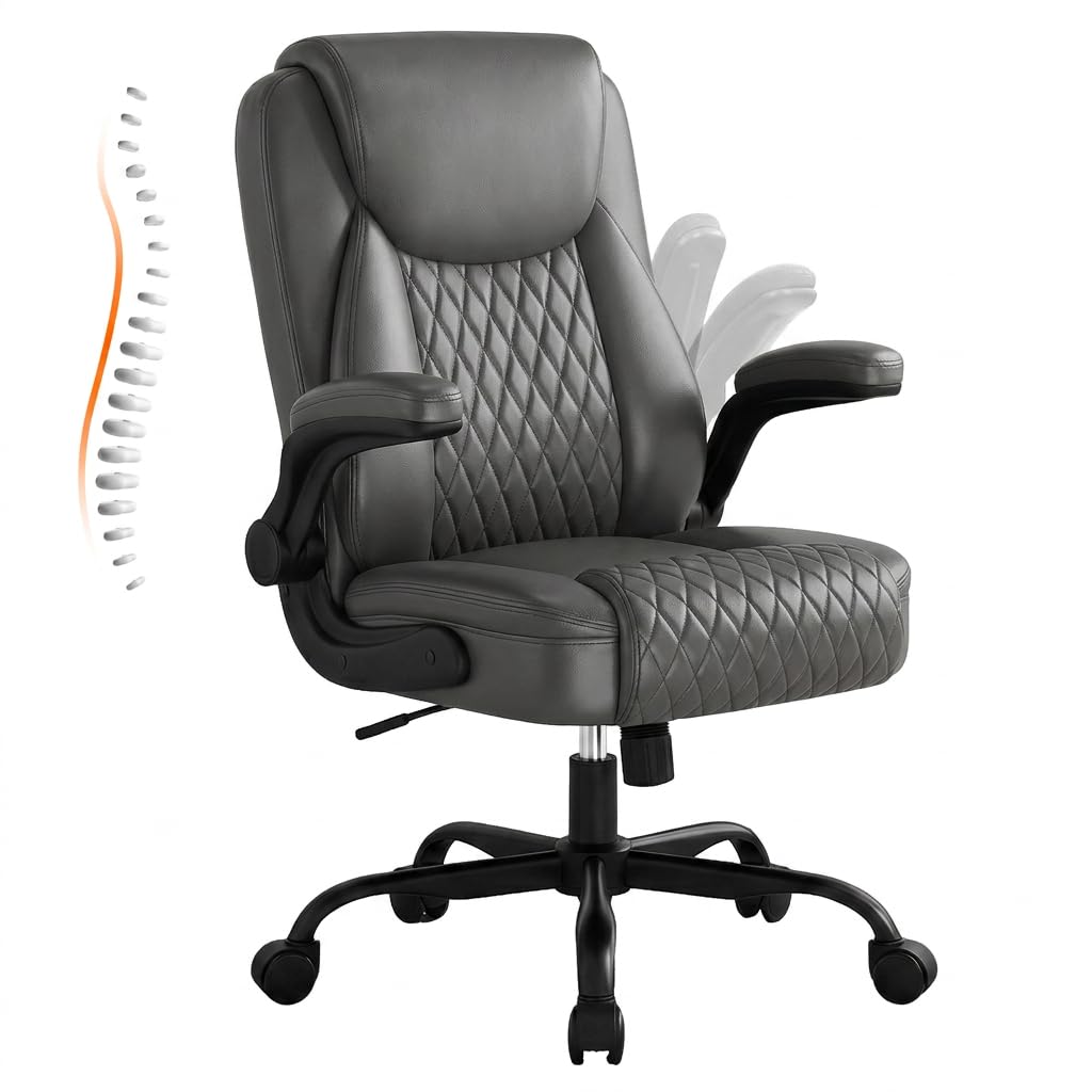 GTPLAYER PU Leather Office Chair, Home Desk Chair with Flip-up Arms, Modern
