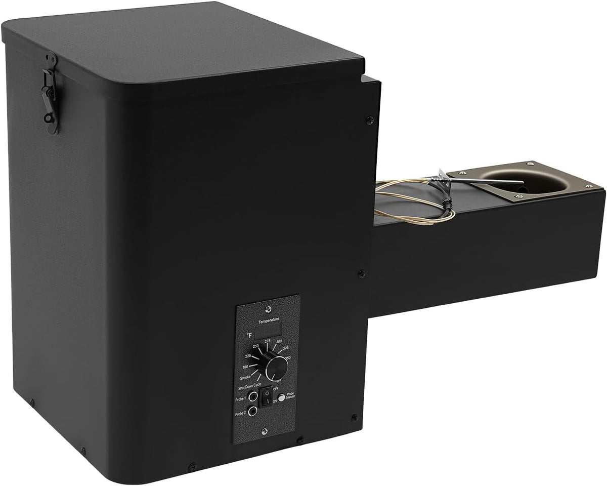 Pellet Smoker Hopper, 250W 110V 180℉- 500℉ Ajustable Temperature Electric Wood Pellet BBQ Grill Hopper Assembly Kit Pellet Hopper for Smokers (Knob Control 25.59 x 11.02 x 13.78in)