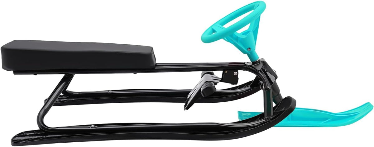 Snow Racer Sled, 220Lbs Capacity Ski Sled Slider Board Kids Teens Winter Sport Sled Metal Snow Sand Grass Slider w/Steering Wheel & Double Brakes for Skiing Ice Skating Sand Skating