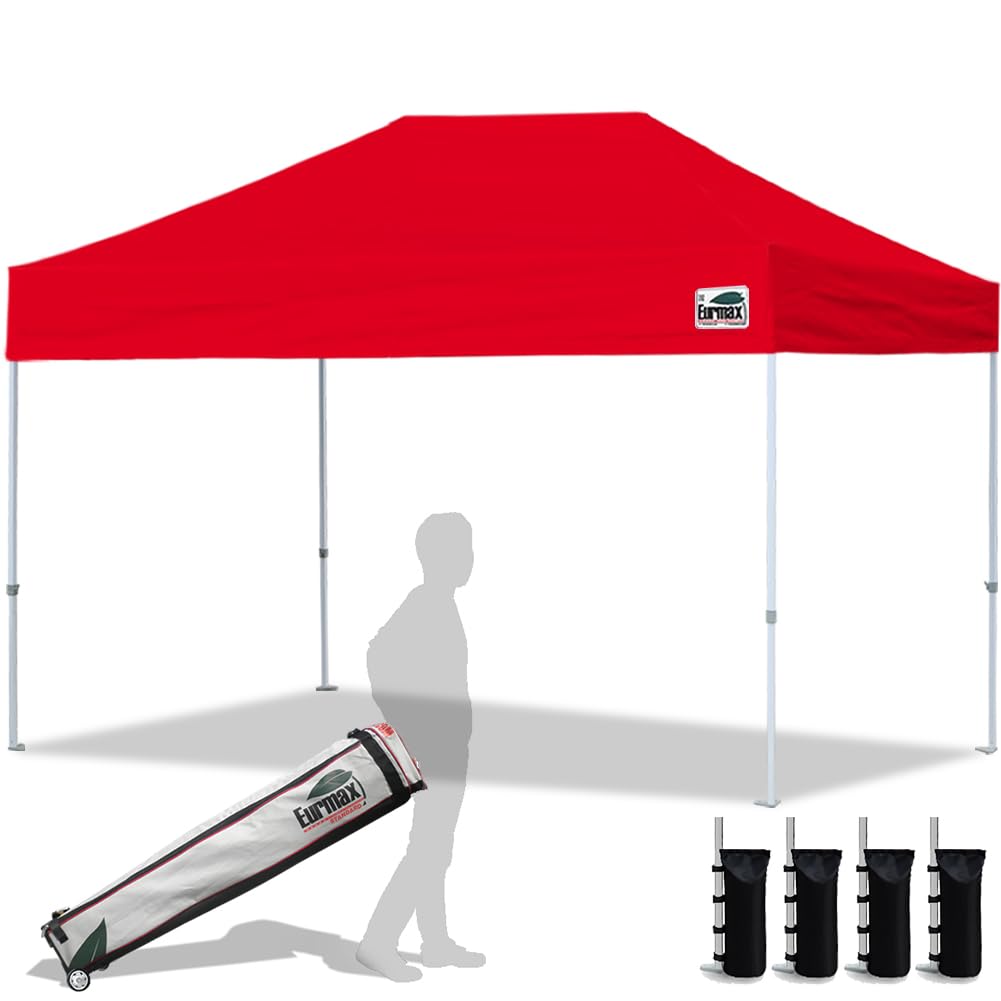 Eurmax USA 10x10ft Pop Up Canopy,Commercial Instant Tent for Outdoor Events,Patented No-Tip Rolling Storage Bag with 4 Sandbags,UV & Water Resistant,Heavy Duty Portable Shelter Gazebo,White