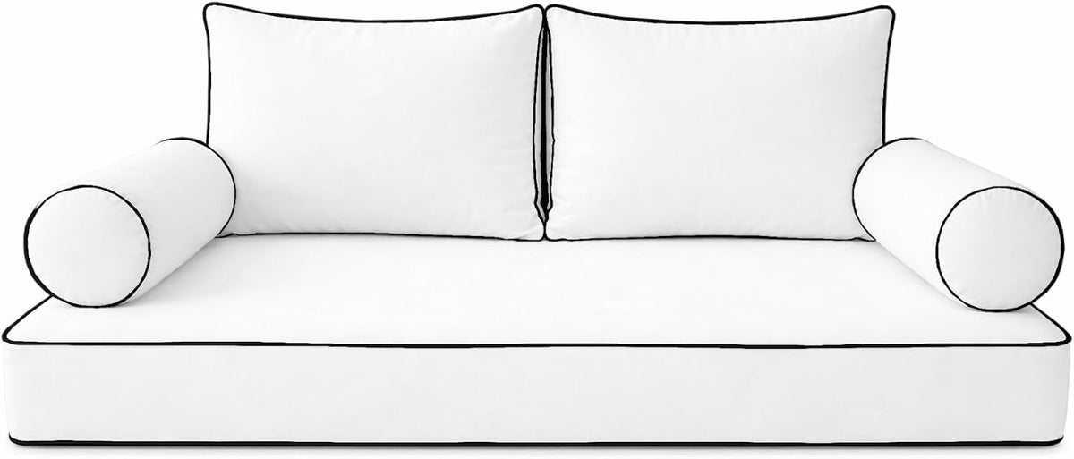 Cottington Lane 5 Piece Outdoor Daybed Cushion Cover Set, Twin Size Fitted 39" x 75" with 6" Deep Fit, Waterproof Indoor Daybed/Porch Swing Bed Mattress & Pillow Bolster Cushion Cover, White