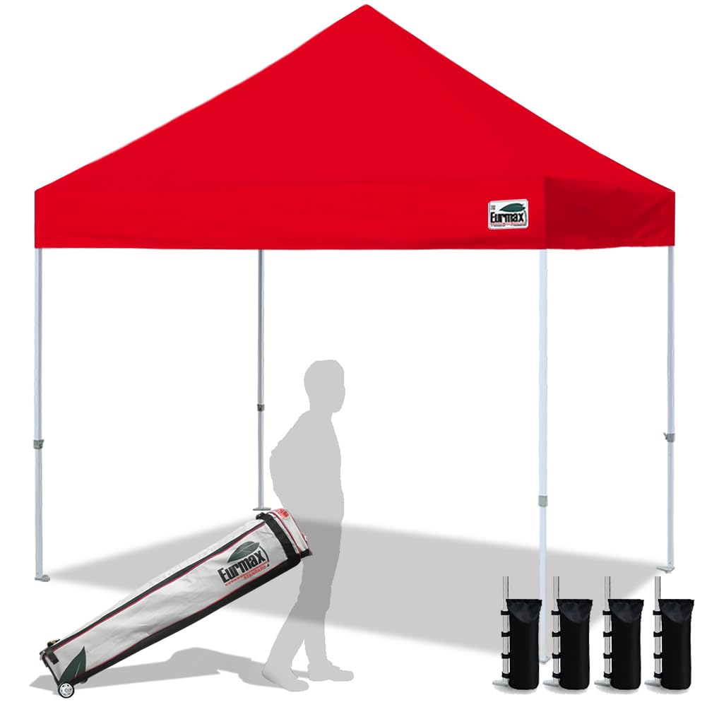 Eurmax USA 10x10ft Pop Up Canopy,Commercial Instant Tent for Outdoor Events,Patented No-Tip Rolling Storage Bag with 4 Sandbags,UV & Water Resistant,Heavy Duty Portable Shelter Gazebo,White