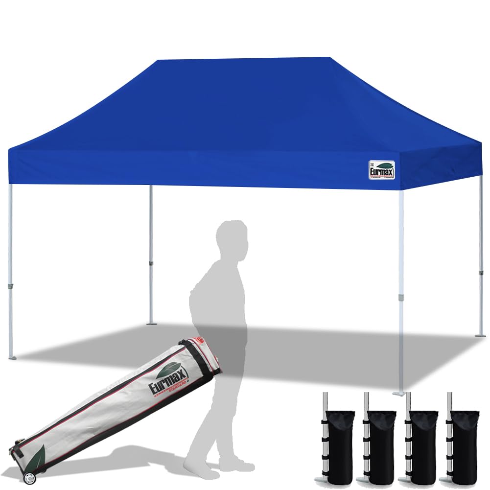 Eurmax USA 10x10ft Pop Up Canopy,Commercial Instant Tent for Outdoor Events,Patented No-Tip Rolling Storage Bag with 4 Sandbags,UV & Water Resistant,Heavy Duty Portable Shelter Gazebo,White