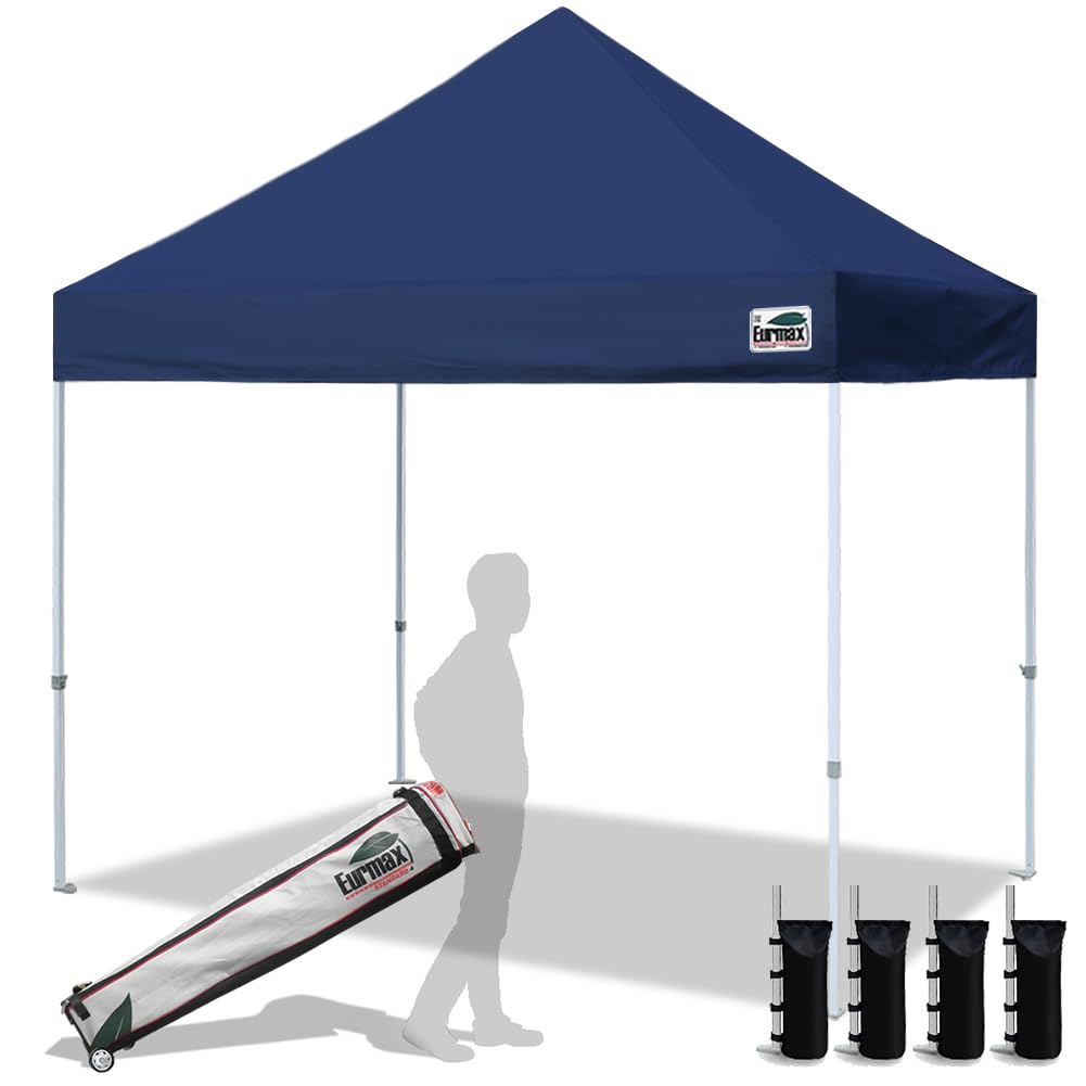 Eurmax USA 10x10ft Pop Up Canopy,Commercial Instant Tent for Outdoor Events,Patented No-Tip Rolling Storage Bag with 4 Sandbags,UV & Water Resistant,Heavy Duty Portable Shelter Gazebo,White