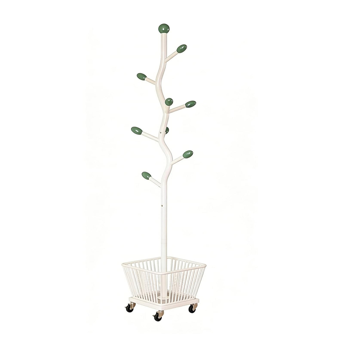 Freestanding Portable Metal Coat Rack Tree-shaped Coat Stand with Storage Basket Coat Rack Stand Perchero Para Colgar Bolsas Suitable for Bedrooms Offices Hallways and E Glossy Silver 12.59in*68.89in