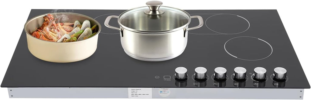 5 Burner Electric Stove Top Countertop, 110V 4800W 35.5" Built-in Electric Radiant Cook Top with Knob Control, 5 Power Levels, Automatic Shutdown,Hard Wire, No Plug
