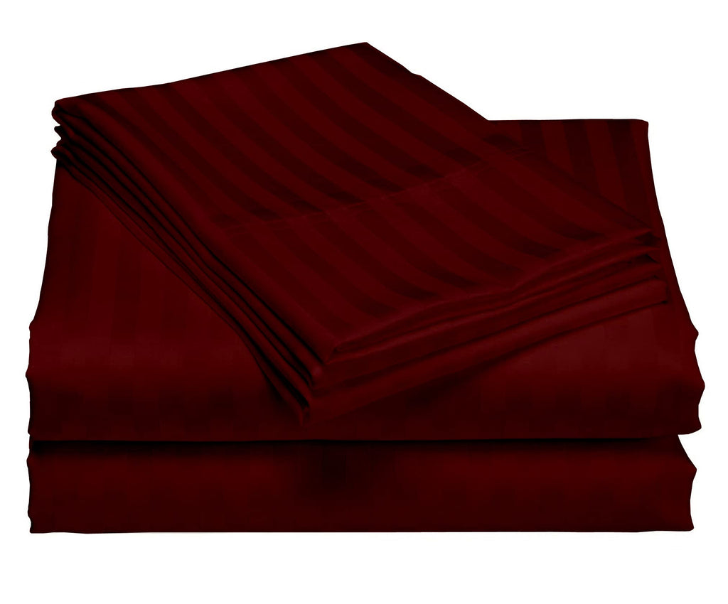 USA Queen Sheet Set in Peach Stripe 400 Thread-Count 100% Egyptian Long Staple Cotton, Sateen Weave for Soft and Silky Feel, Breathable 4-Piece Bedsheet, Elasticized 24'' Extra Deep Pocket