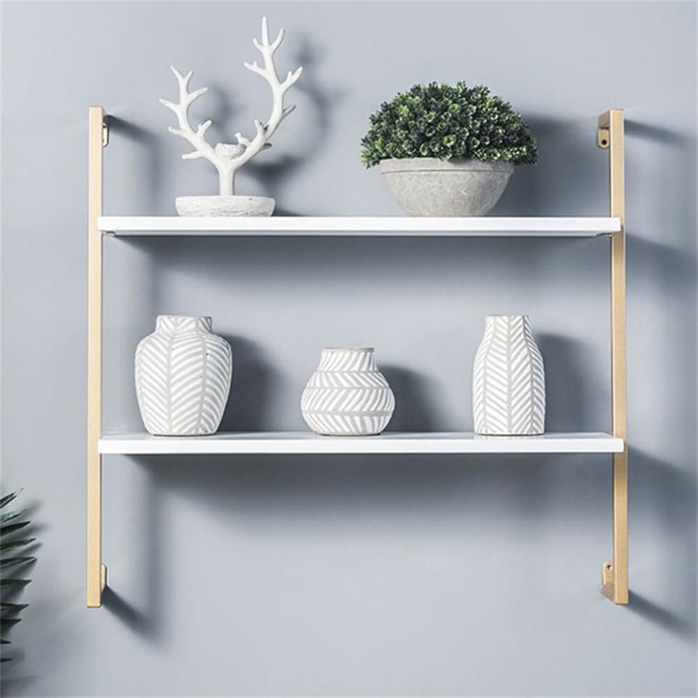 Industrial Wall Mounted Bookshelf Wall Shelf Rack Shoe Store Shoe Rack Wall-Mounted Bookshelf Wrought Iron Bag Rack Multi-Layer Clothing Store Decoration White Gold 31.5" L x 9.8" W x 29.9" H