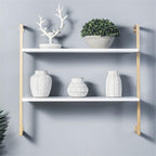 Industrial Wall Mounted Bookshelf Wall Shelf Rack Shoe Store Shoe Rack Wall-Mounted Bookshelf Wrought Iron Bag Rack Multi-Layer Clothing Store Decoration White Gold 31.5" L x 9.8" W x 29.9" H