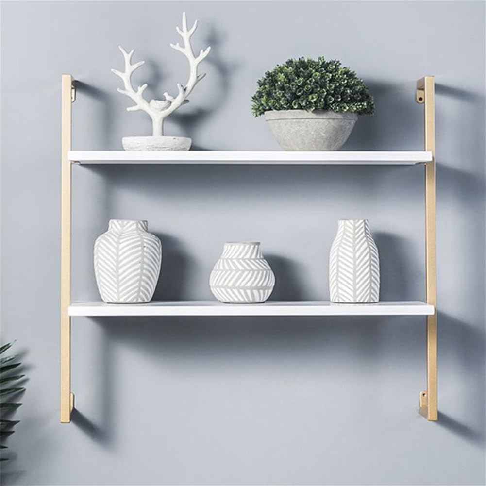 Industrial Wall Mounted Bookshelf Wall Shelf Rack Shoe Store Shoe Rack Wall-Mounted Bookshelf Wrought Iron Bag Rack Multi-Layer Clothing Store Decoration White Gold 31.5" L x 9.8" W x 29.9" H