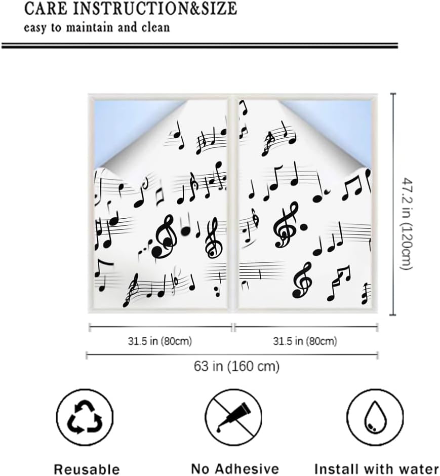 Modern Musical Notes Window Privacy Film 31.5Wx47.2L inch x 2pcs