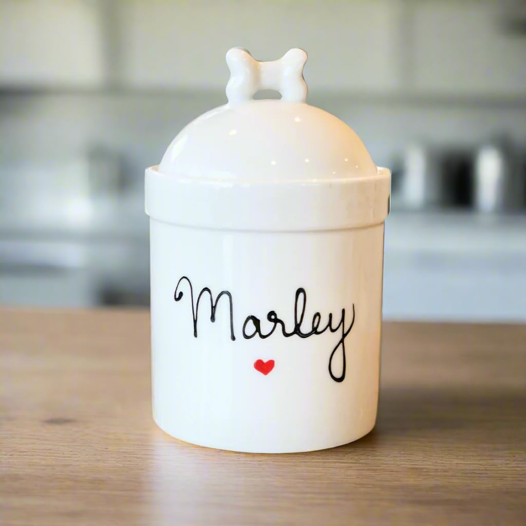 Large Personalized Dog Treat Jar – Airtight Ceramic Dog Treat Container with Silicone Seal and Bone Lid – Custom Dog Treat Storage Jar with Name for Kitchen Counter