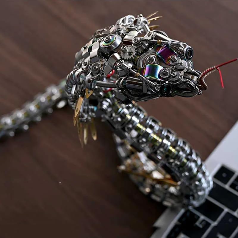 3D Metal Puzzle Snake Model Kit, 1000PCS DIY Assemble Steampunk Mechanical Viper Shadow Cobra with LED Light-Up Eyes, Creative Handcrafted Metal Art Craft Desktop Display & Decoration for Adults