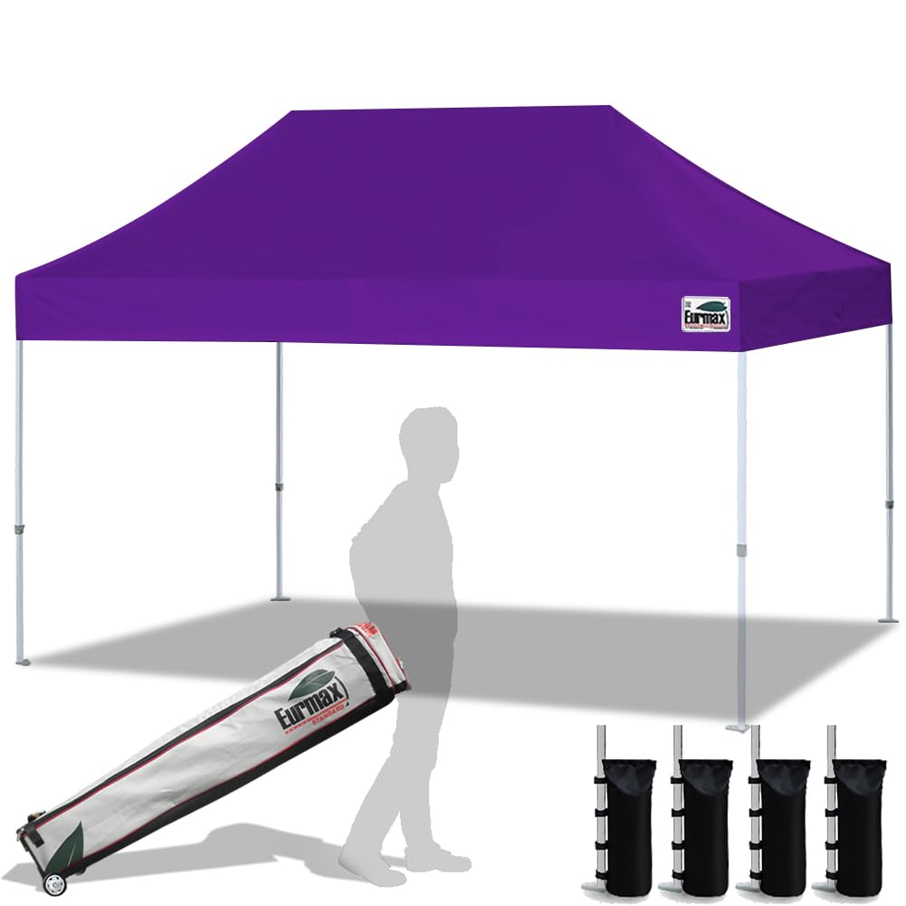 Eurmax USA 10x10ft Pop Up Canopy,Commercial Instant Tent for Outdoor Events,Patented No-Tip Rolling Storage Bag with 4 Sandbags,UV & Water Resistant,Heavy Duty Portable Shelter Gazebo,White